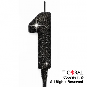 VELA NUMERAL CHICO 5.5 CM CON GIBRE NEGRO NUMERO 1 x 1